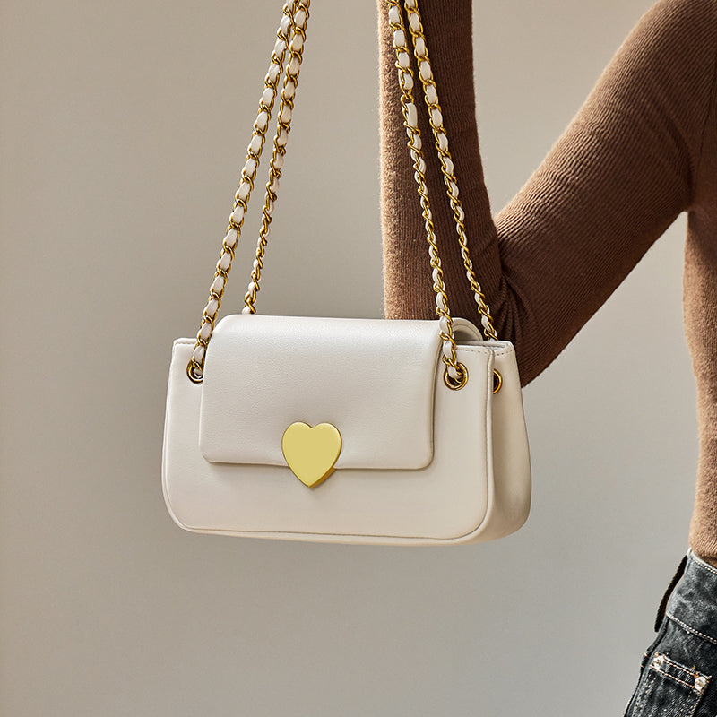 Valentina Heart Lock Leather Shoulder Bag