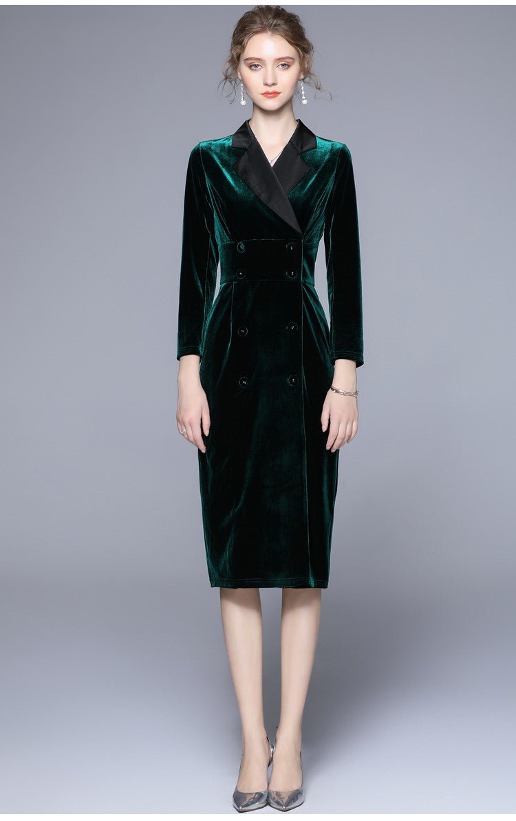 velvet green slim fit midi pencil dress all green 1