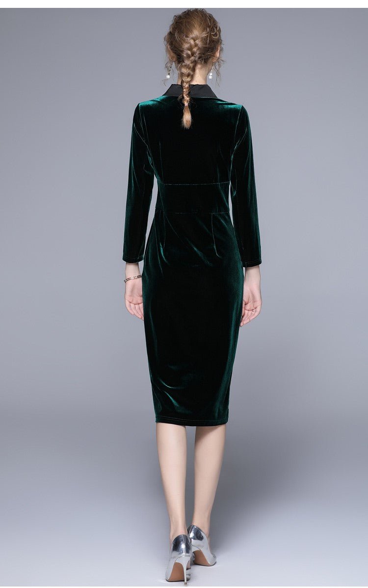 velvet green slim fit midi pencil dress all green 4