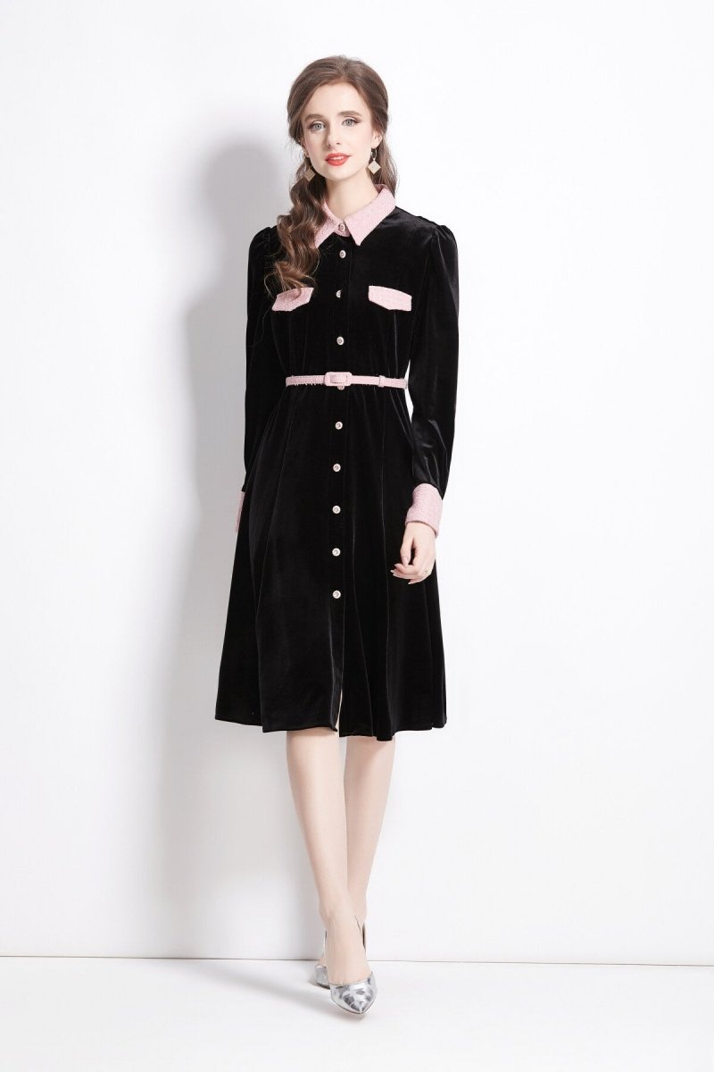 velvet slim fit black polo midi dress all black 1