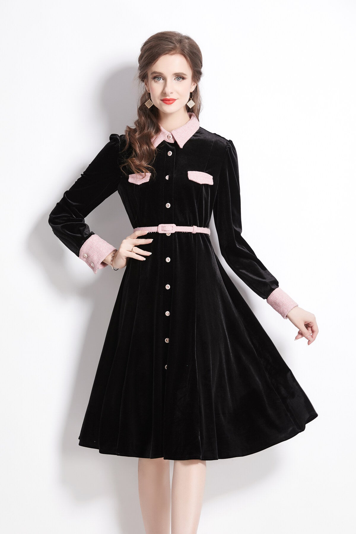 velvet slim fit black polo midi dress all black 2