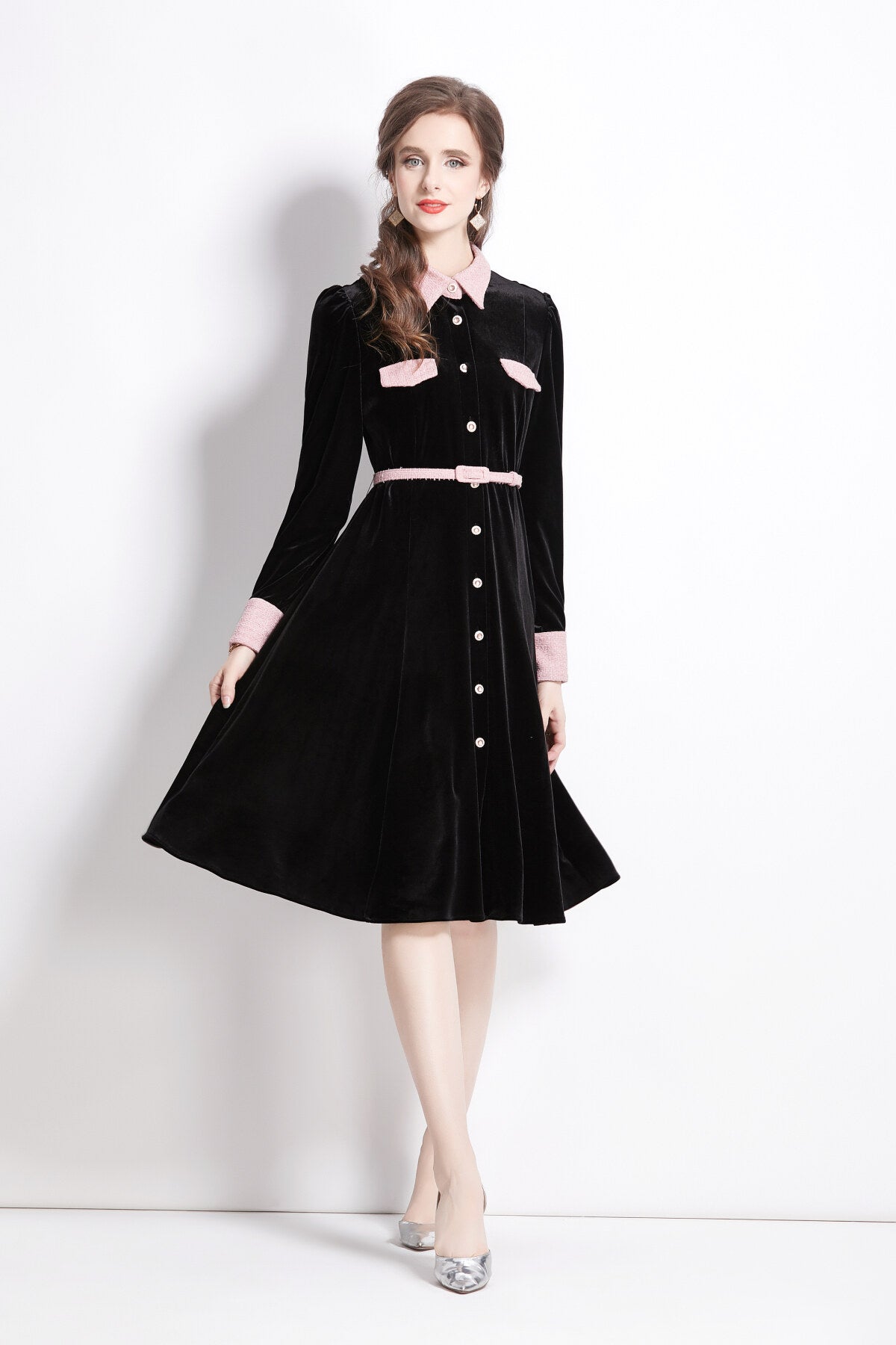 velvet slim fit black polo midi dress all black 3