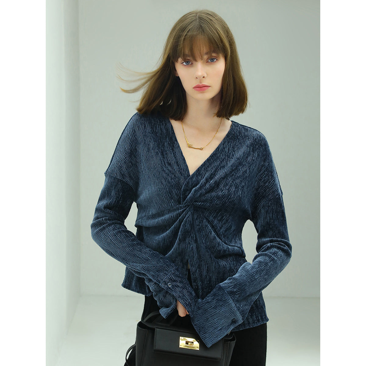 velvet wrap navy knit top all navy 1