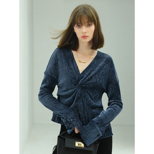 velvet wrap navy knit top all navy 1