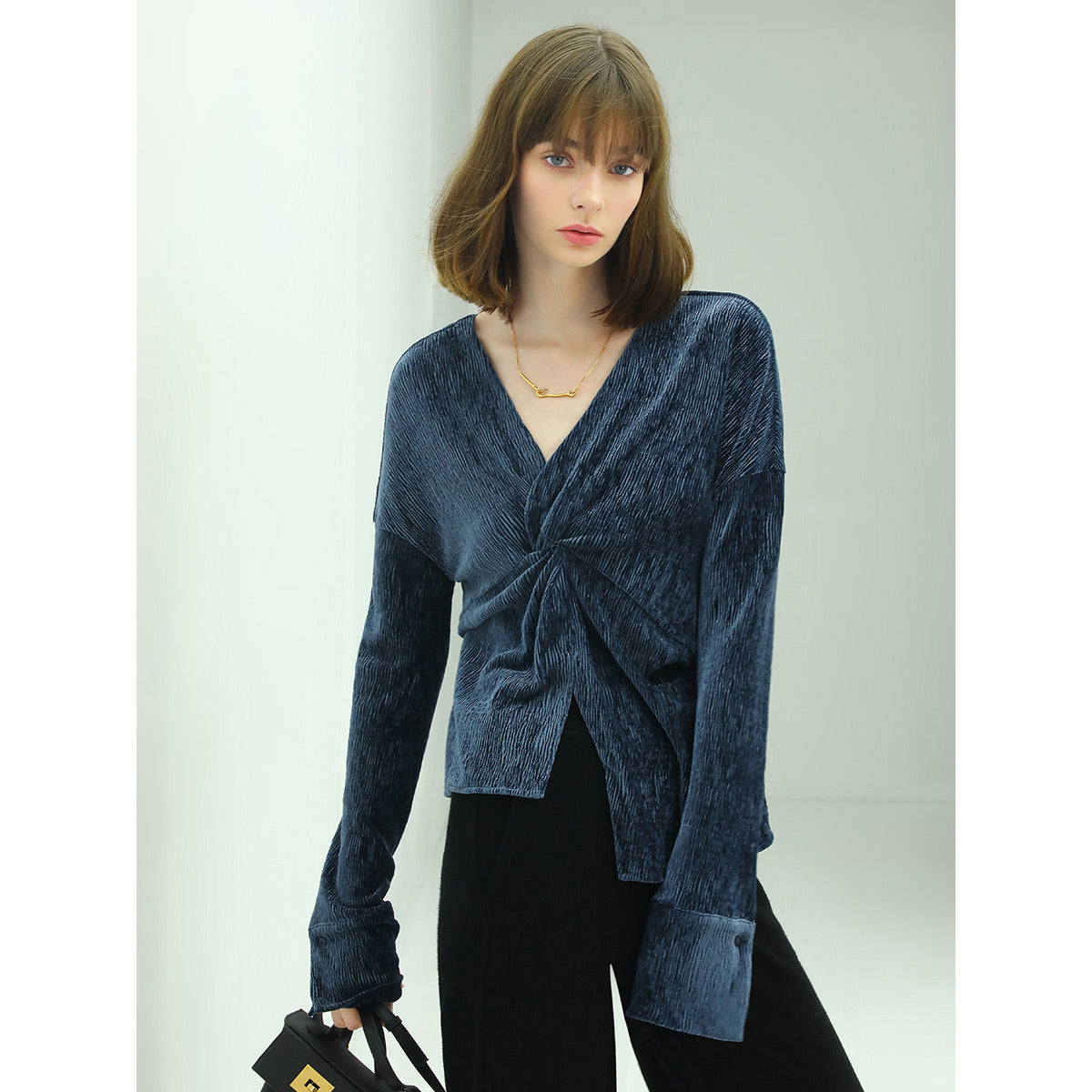 velvet wrap navy knit top all navy 2