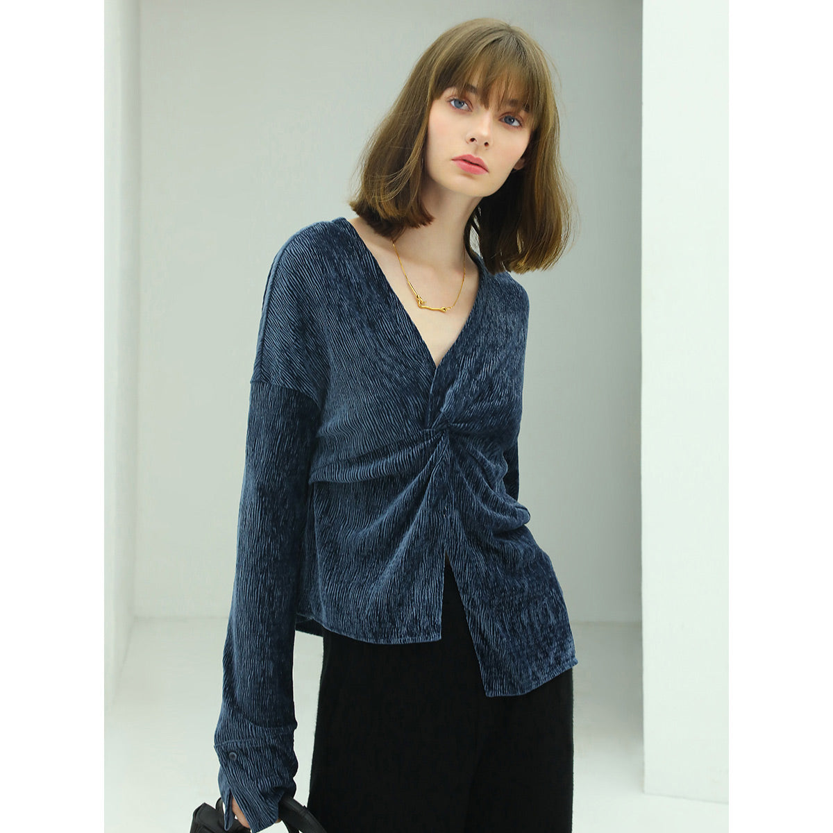 velvet wrap navy knit top all navy 3