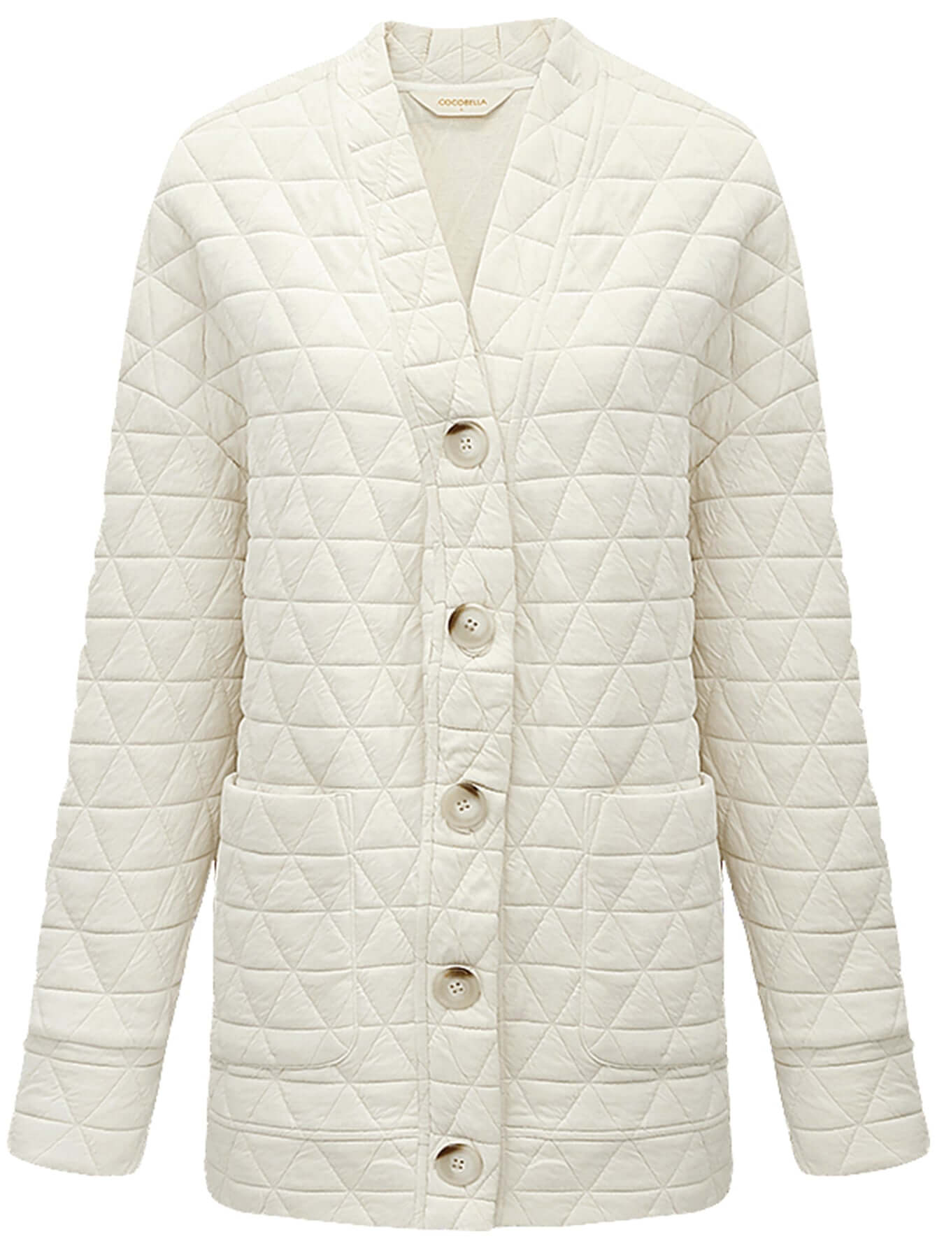 velvety collarless oversized quilted coat all cream 4