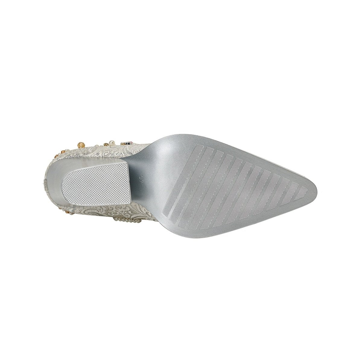 Venetian Gem and Pearl Encrusted White Cowgirl Boots - 0cm