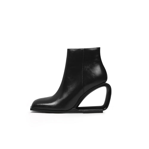 venus hollow wedge leather boots all black 1