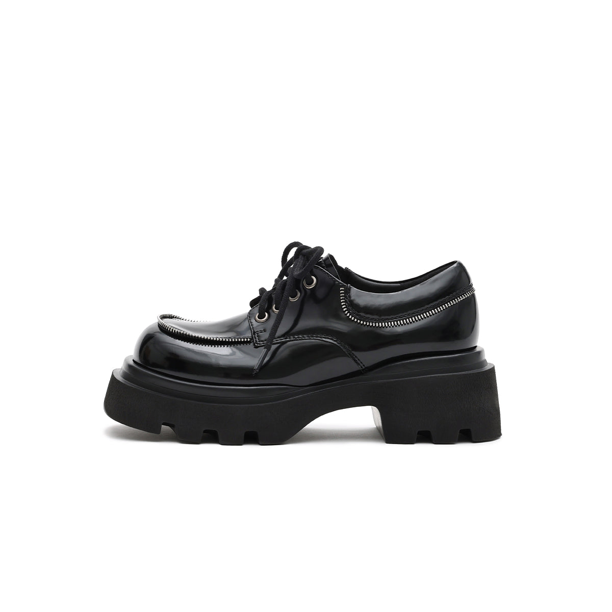 versatile chunky round toe leather shoes all black 1