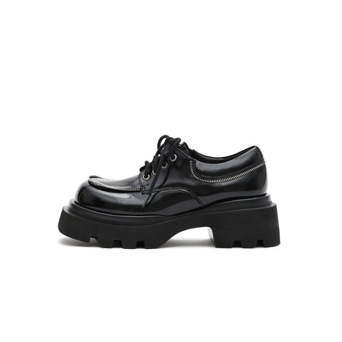 versatile chunky round toe leather shoes all black 1