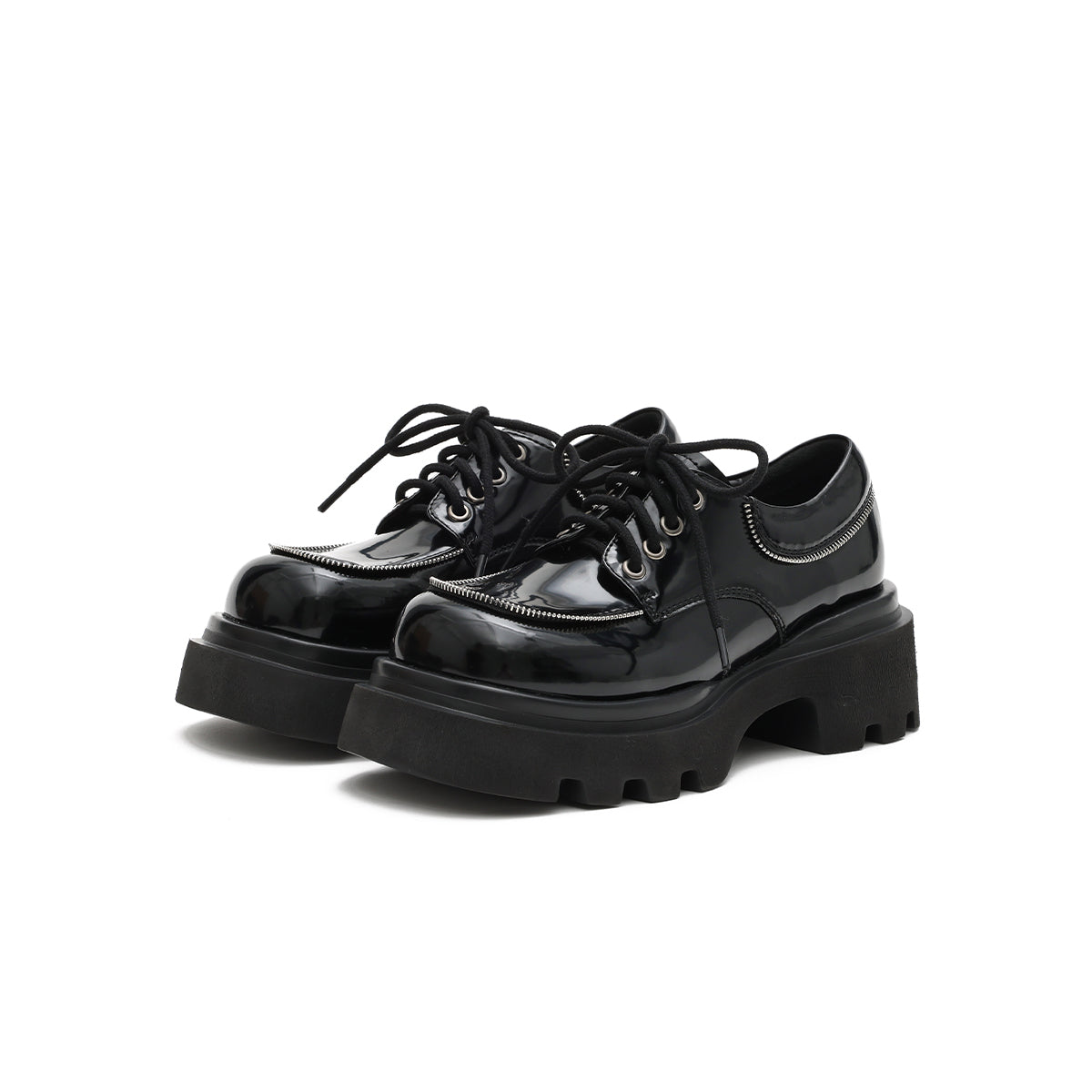 versatile chunky round toe leather shoes all black 2
