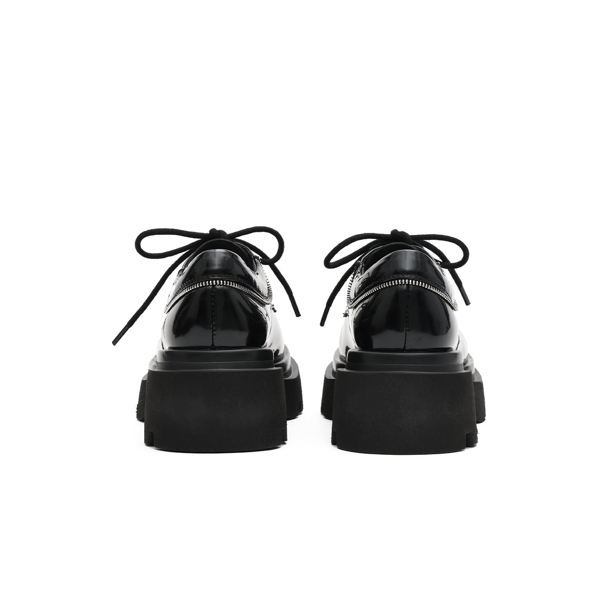 versatile chunky round toe leather shoes all black 3