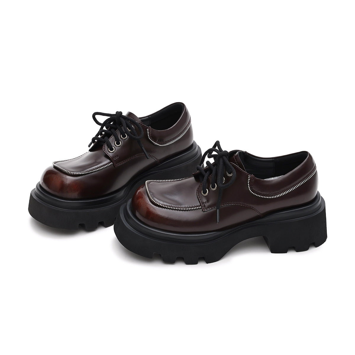 versatile chunky round toe leather shoes all maroon 2