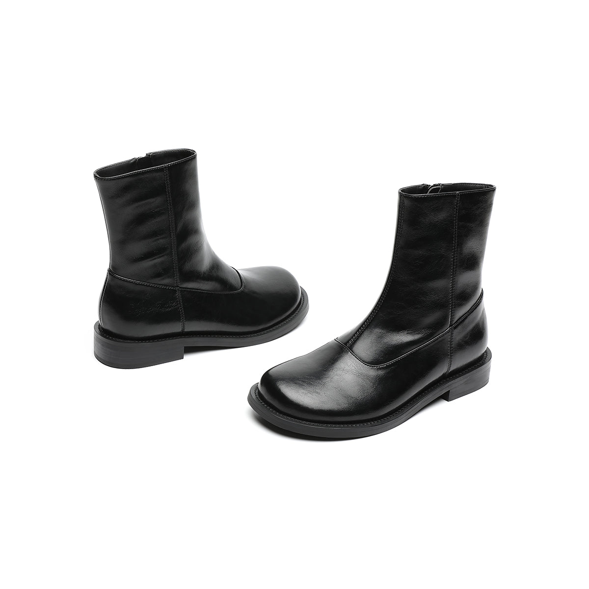 versatile flat fleece lined martin mid calf boots all black 3