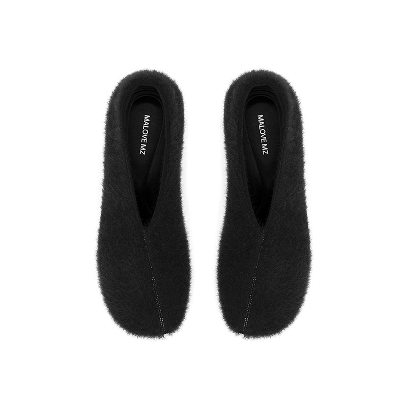 versatile round toe block heel fuzzy pumps all black 4