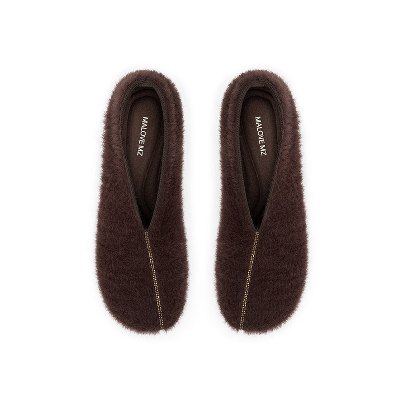 versatile round toe block heel fuzzy pumps all chocolate 4