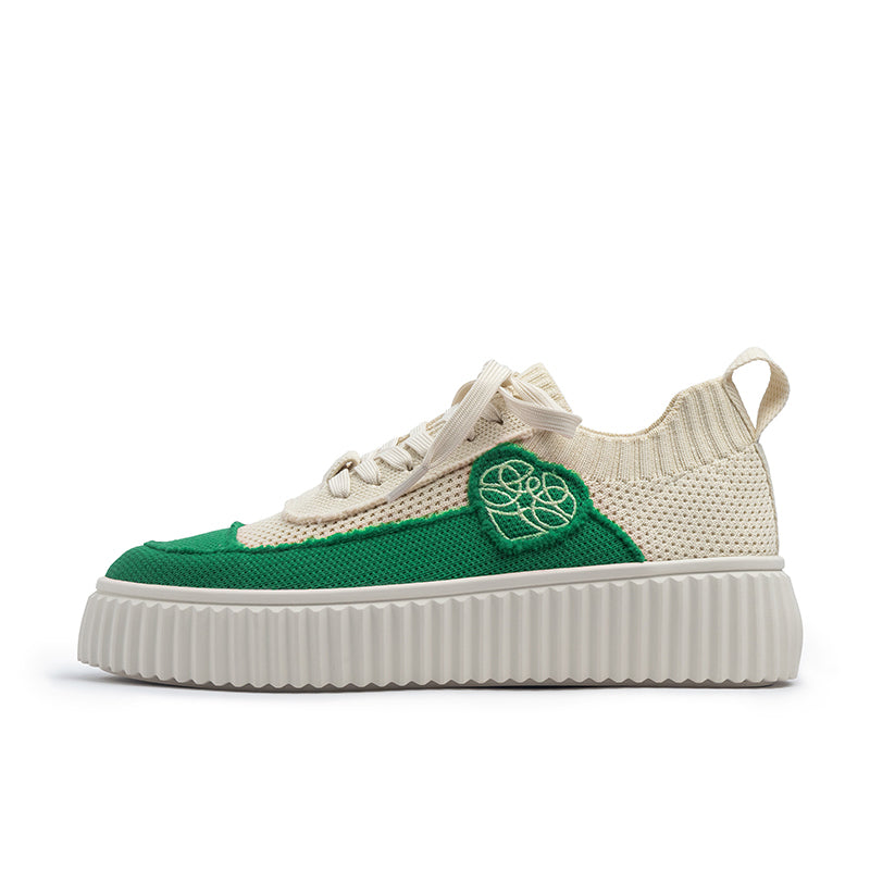 versatile round toe thick soled casual sneakers all green 1