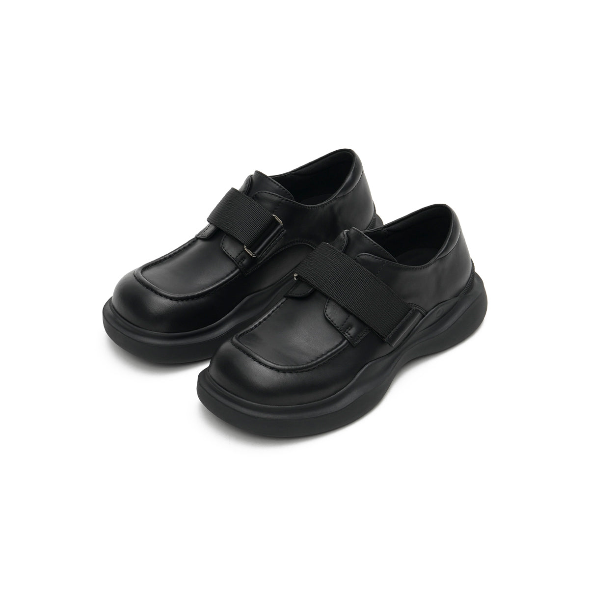 versatile round toe velcro strap platform loafers all black 2