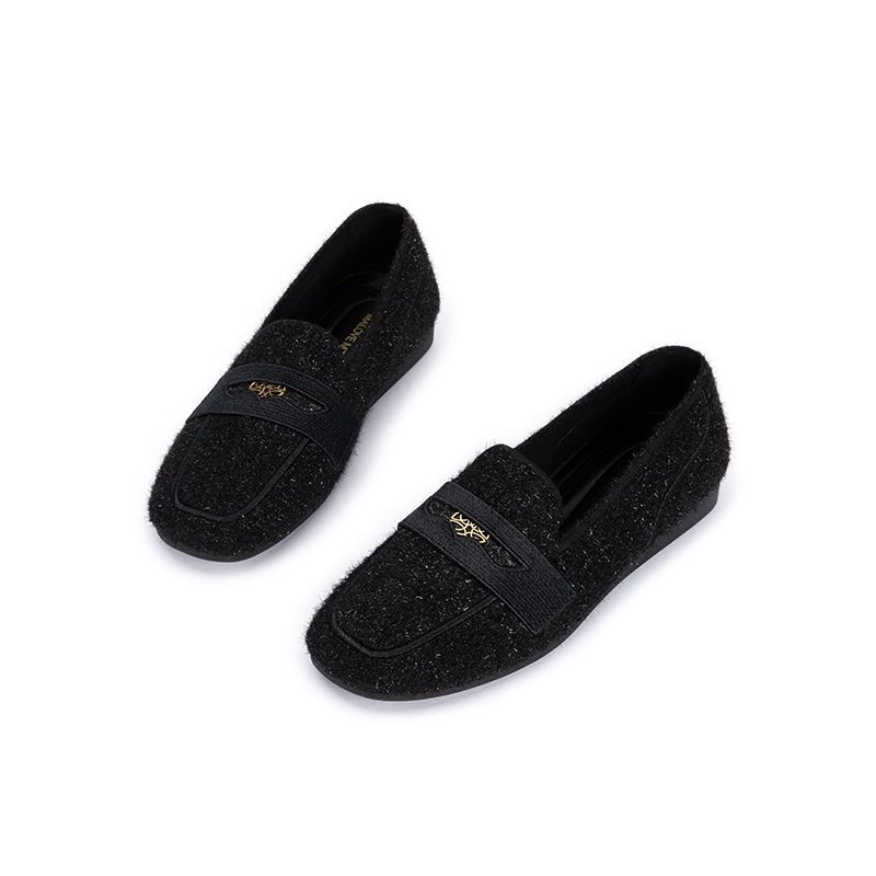 versatile soft sole slip on tweed loafers all black 2