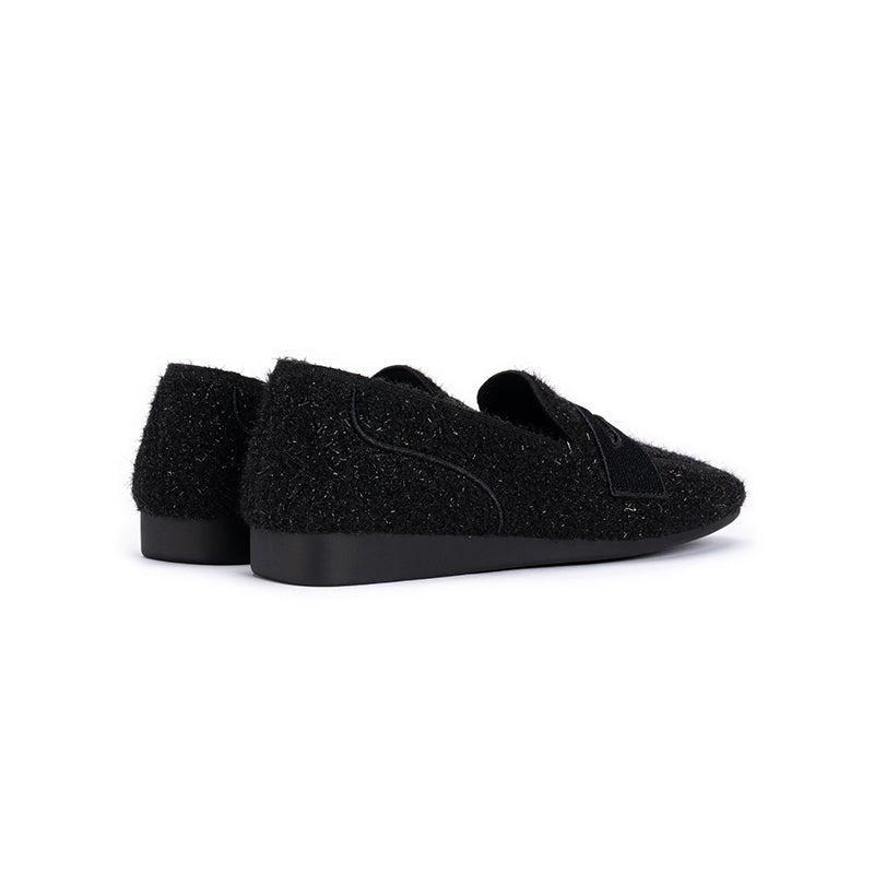 versatile soft sole slip on tweed loafers all black 5