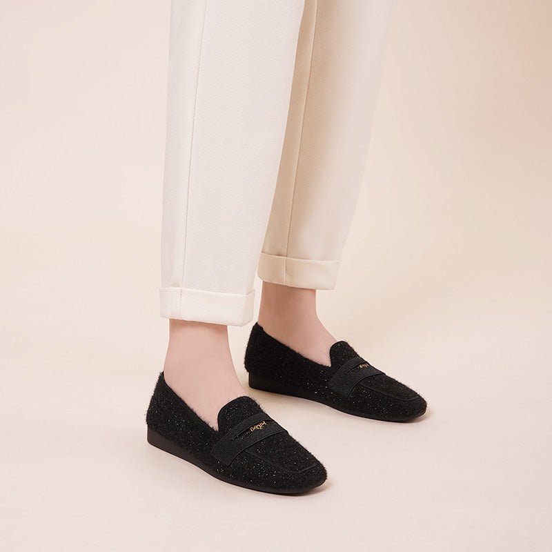 versatile soft sole slip on tweed loafers all black 6