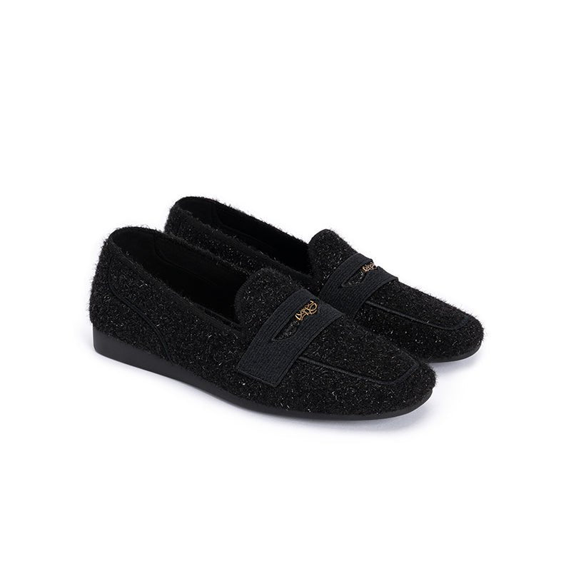 versatile soft sole slip on tweed loafers all black 4