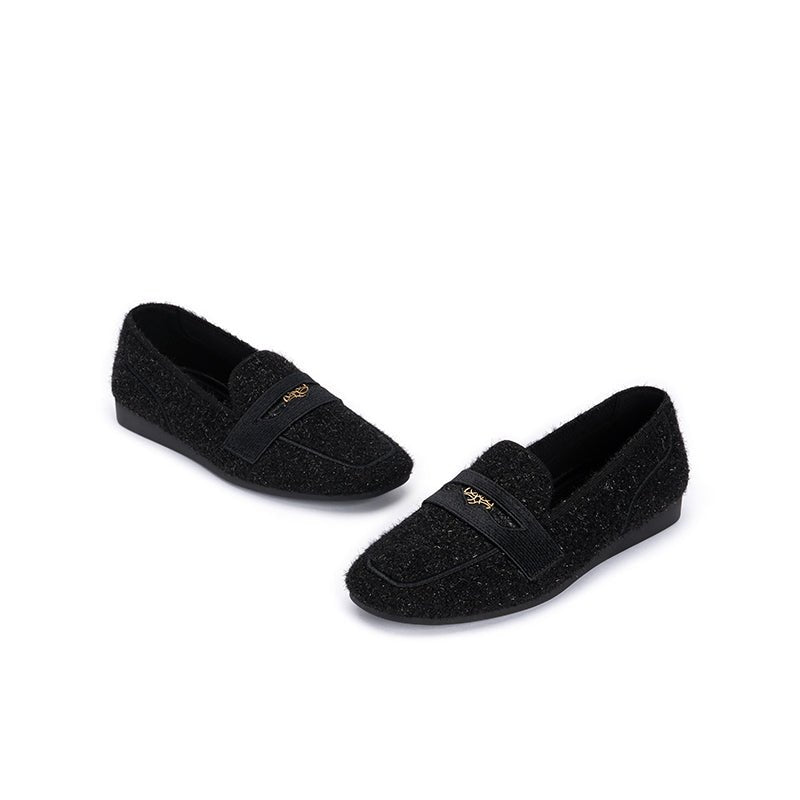 versatile soft sole slip on tweed loafers all black 3