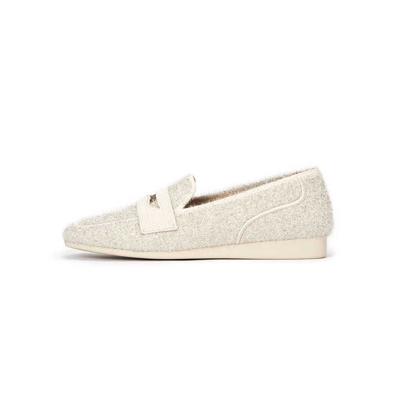 versatile soft sole slip on tweed loafers all cream 1