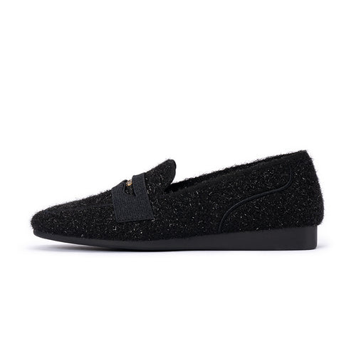 versatile soft sole slip on tweed loafers all black 1