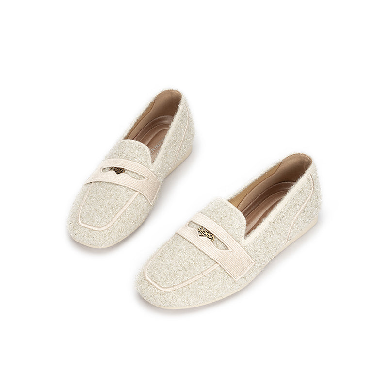 versatile soft sole slip on tweed loafers all cream 2