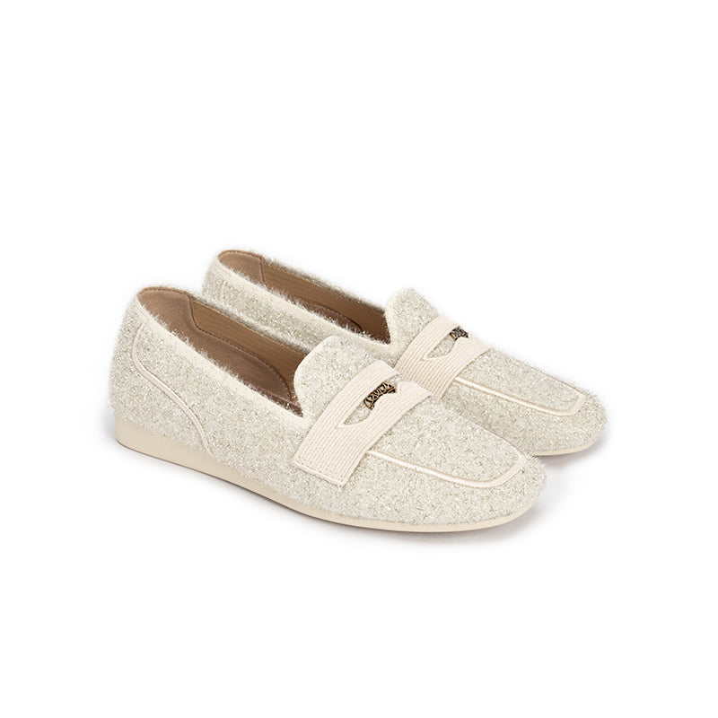 Versatile Soft Sole Slip On Tweed Loafers – Metallic Shimmer Knit Wedge Flats