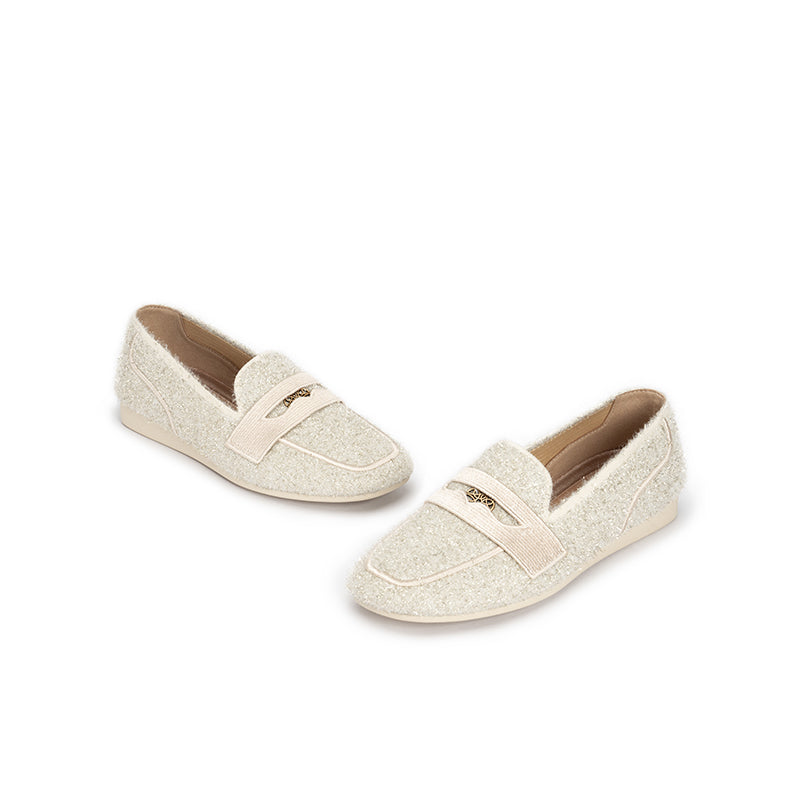 Versatile Soft Sole Slip On Tweed Loafers – Metallic Shimmer Knit Wedge Flats