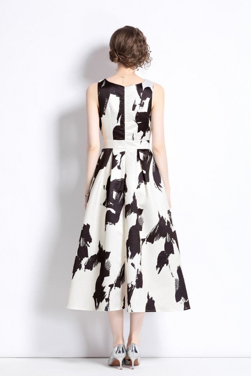 vibrant abstract fitted waist a line dress all black 4