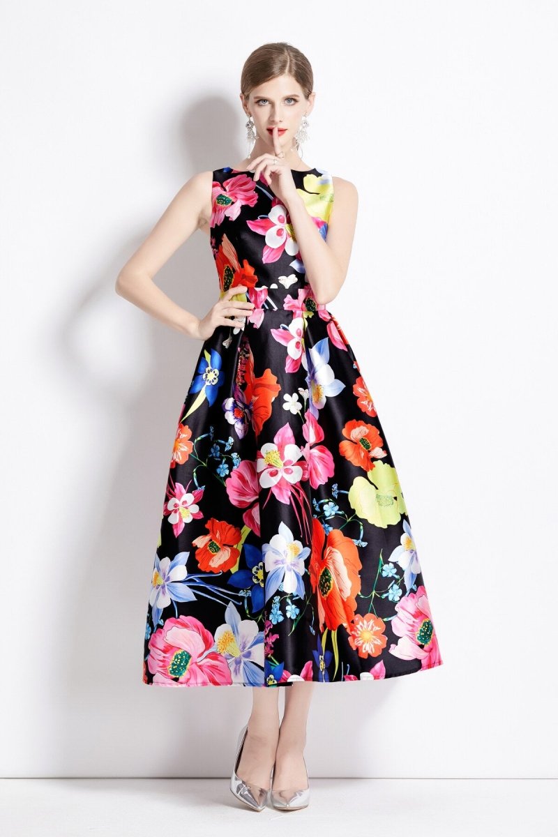 vibrant abstract fitted waist a line dress all floral 3