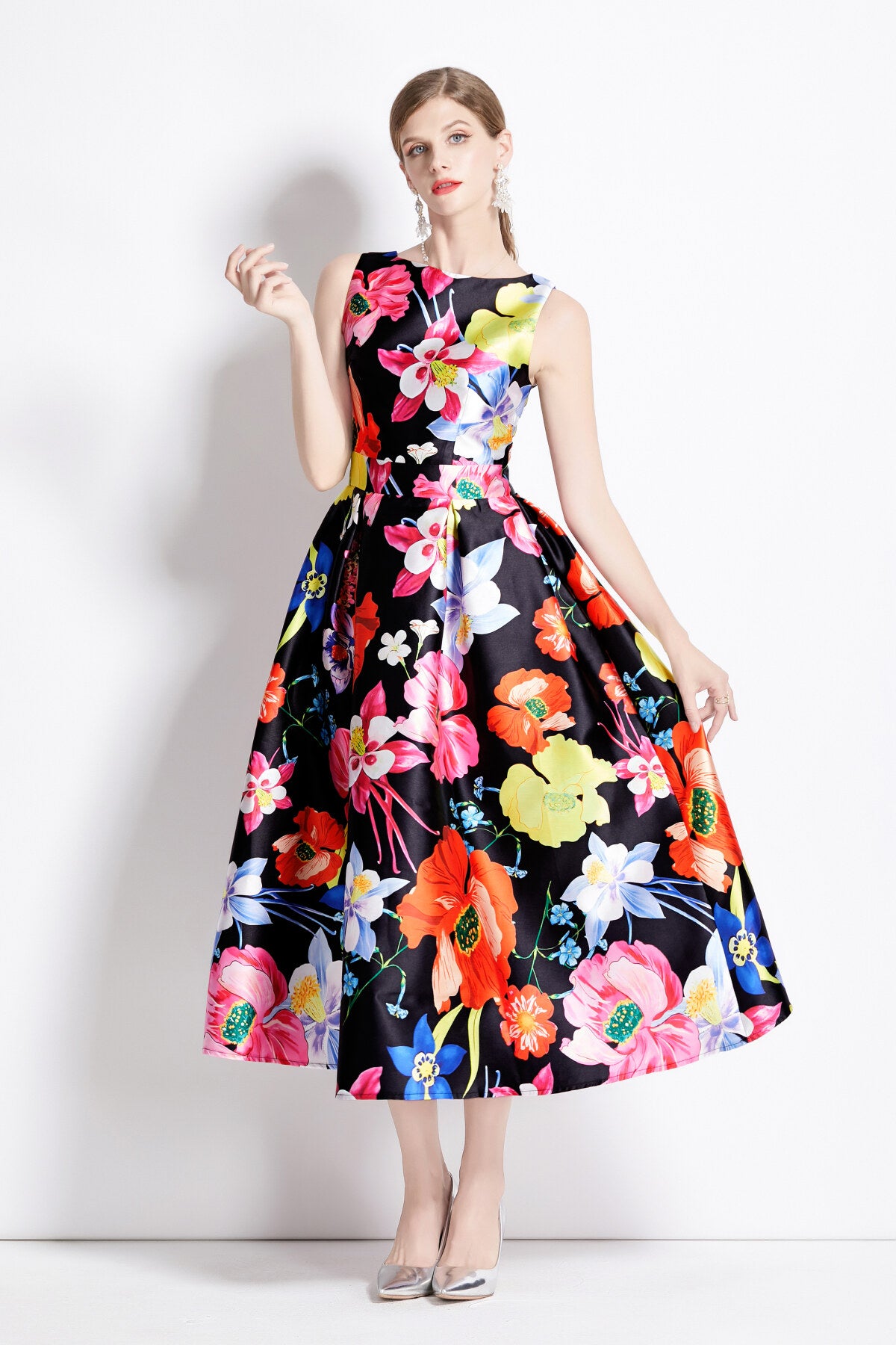 vibrant abstract fitted waist a line dress all floral 2