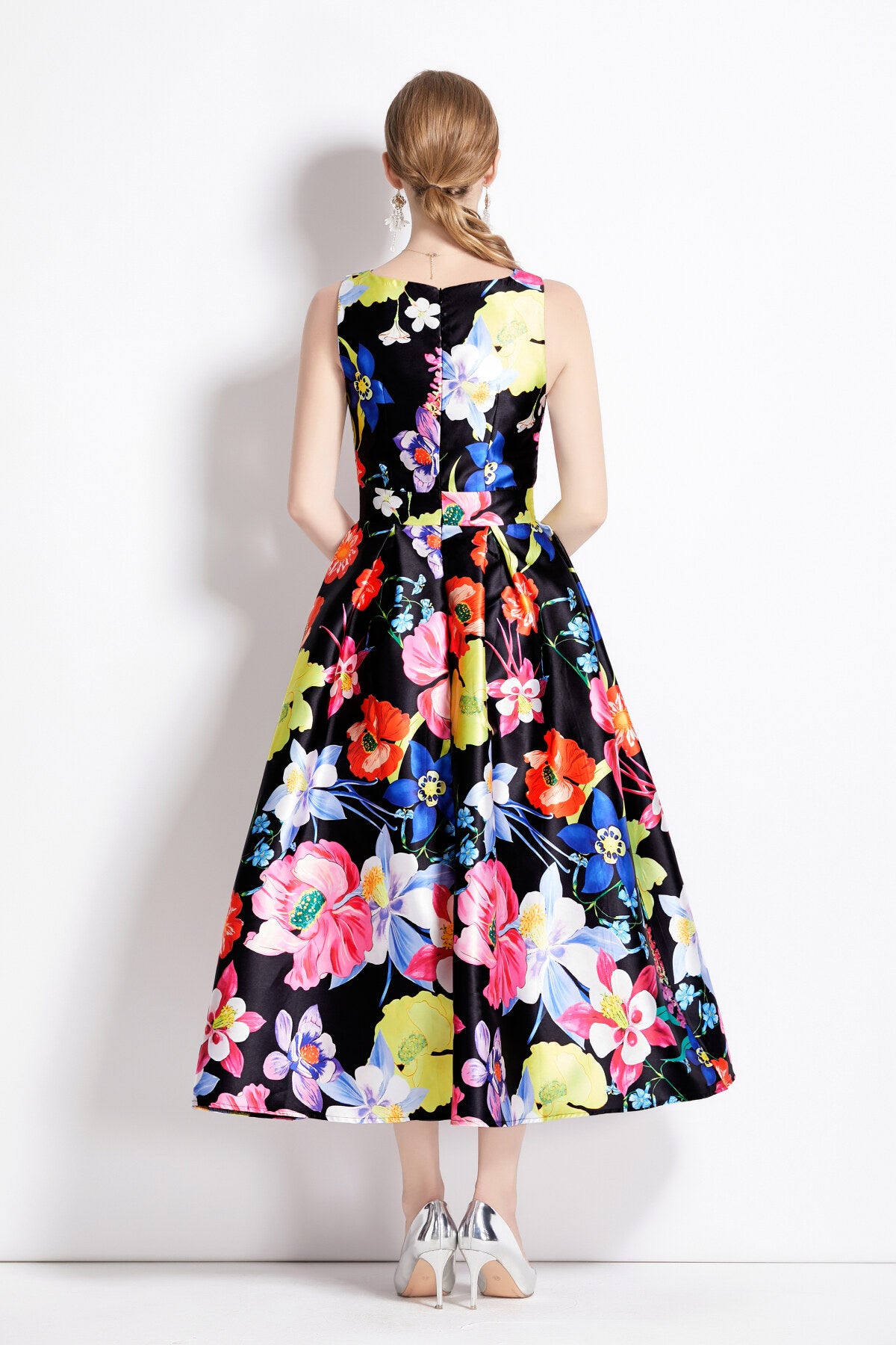vibrant abstract fitted waist a line dress all floral 4