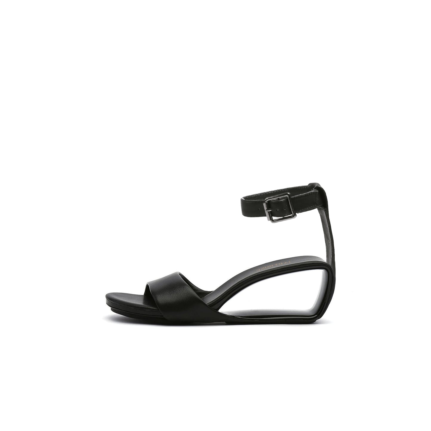vibrant textured wedge mules with ankle strap all black 1