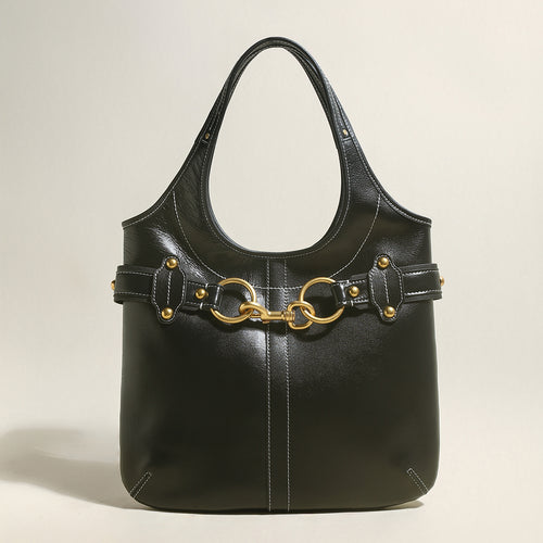 vintage belted leather bag black 1