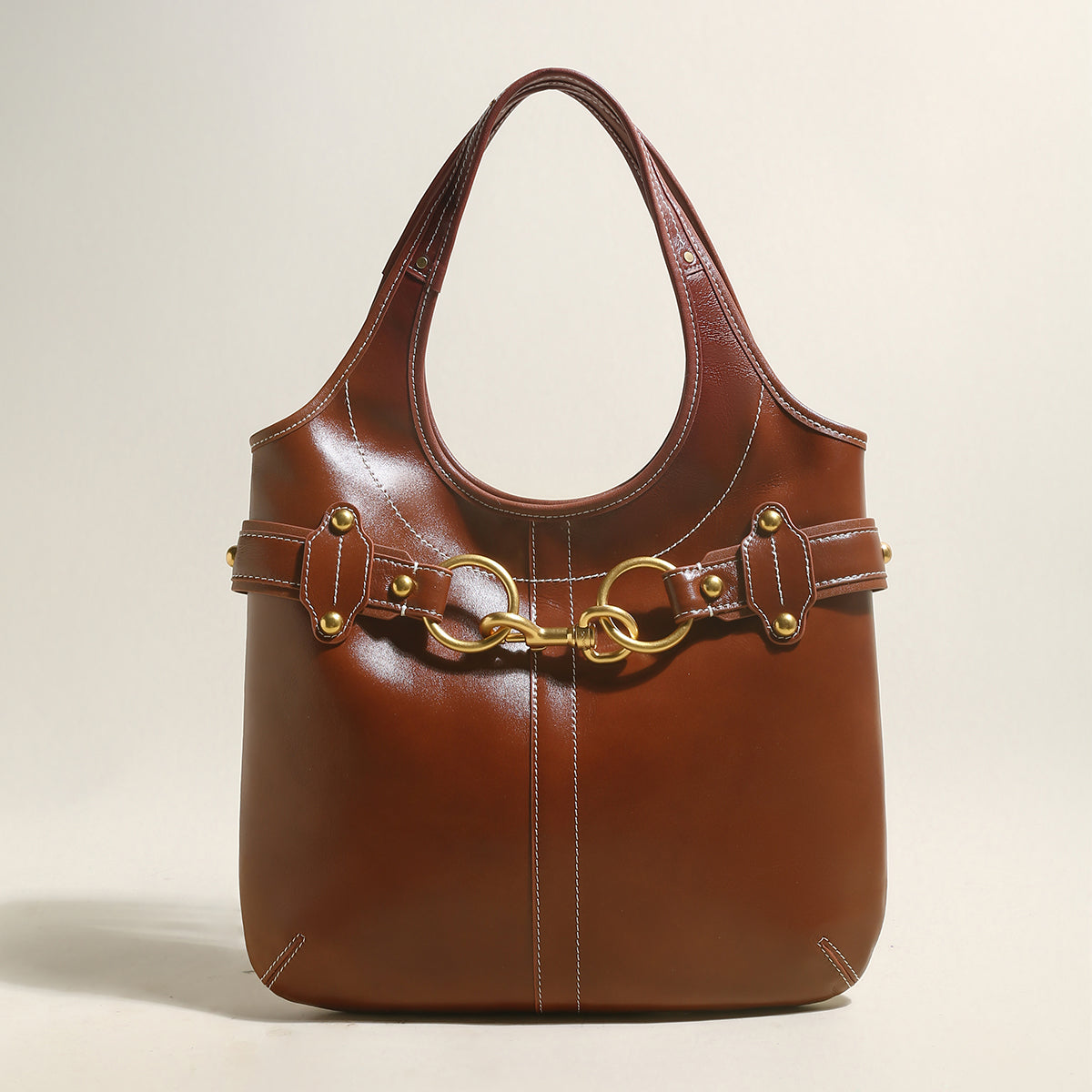 vintage belted leather bag brown 1