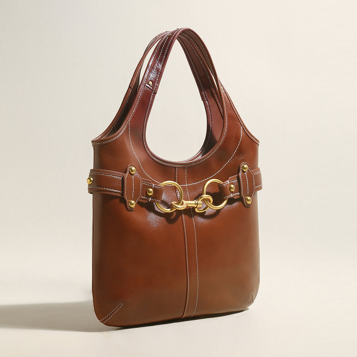 vintage belted leather bag brown 2