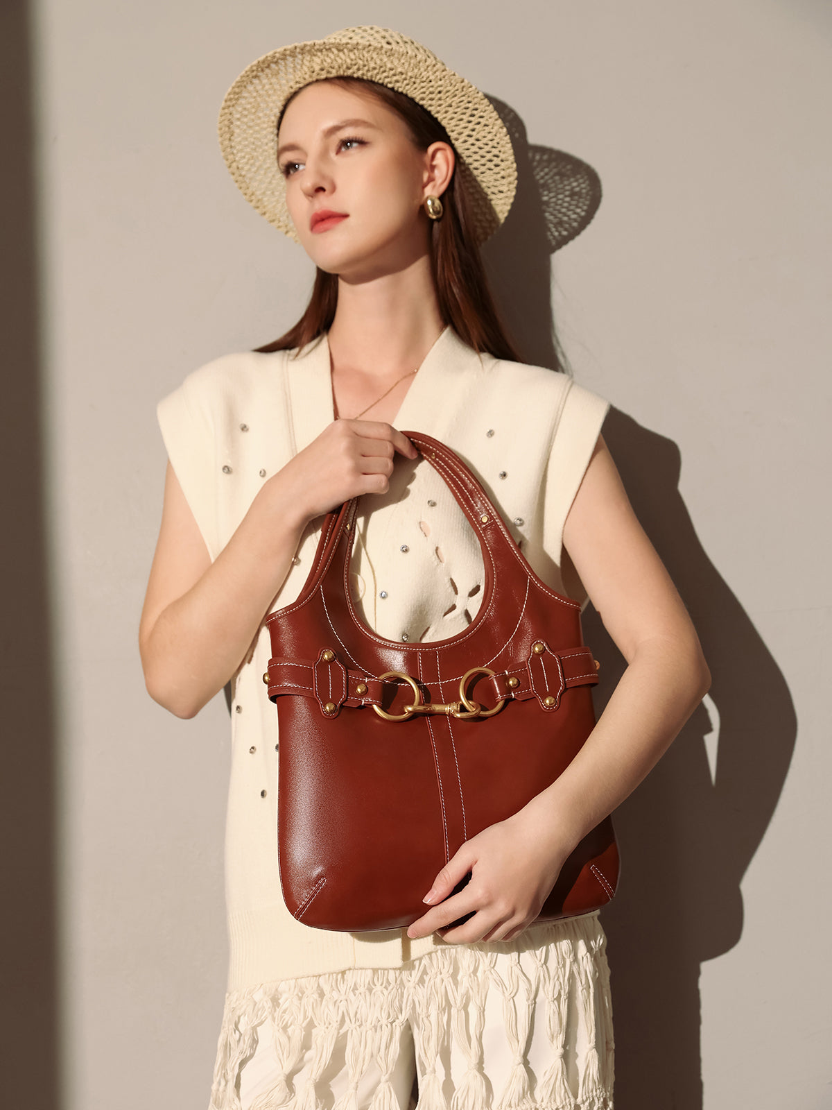 vintage belted leather bag brown 5