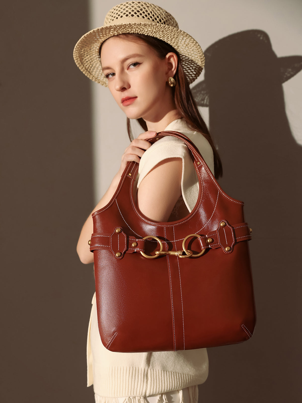 vintage belted leather bag brown 6