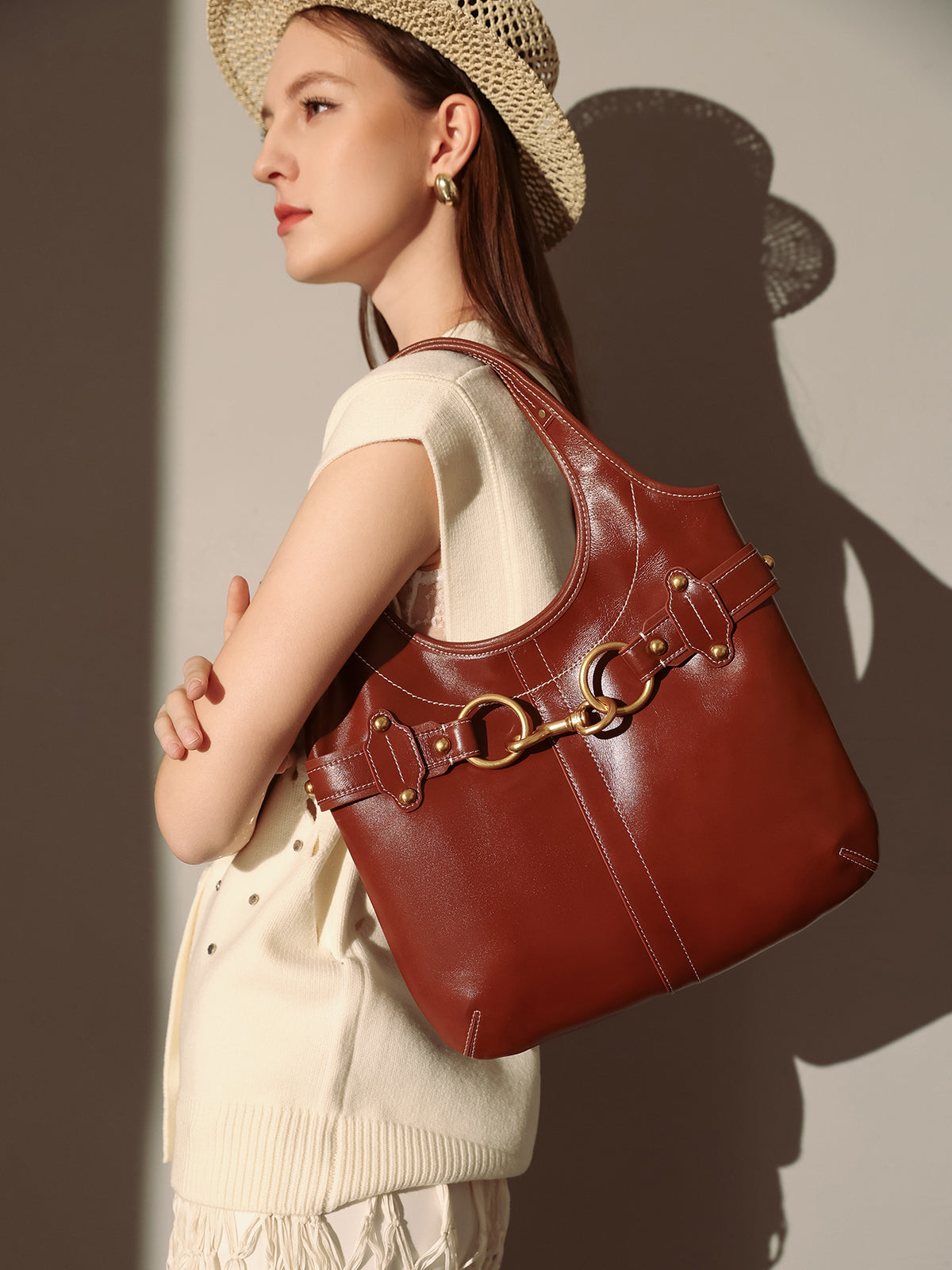 vintage belted leather bag brown 7