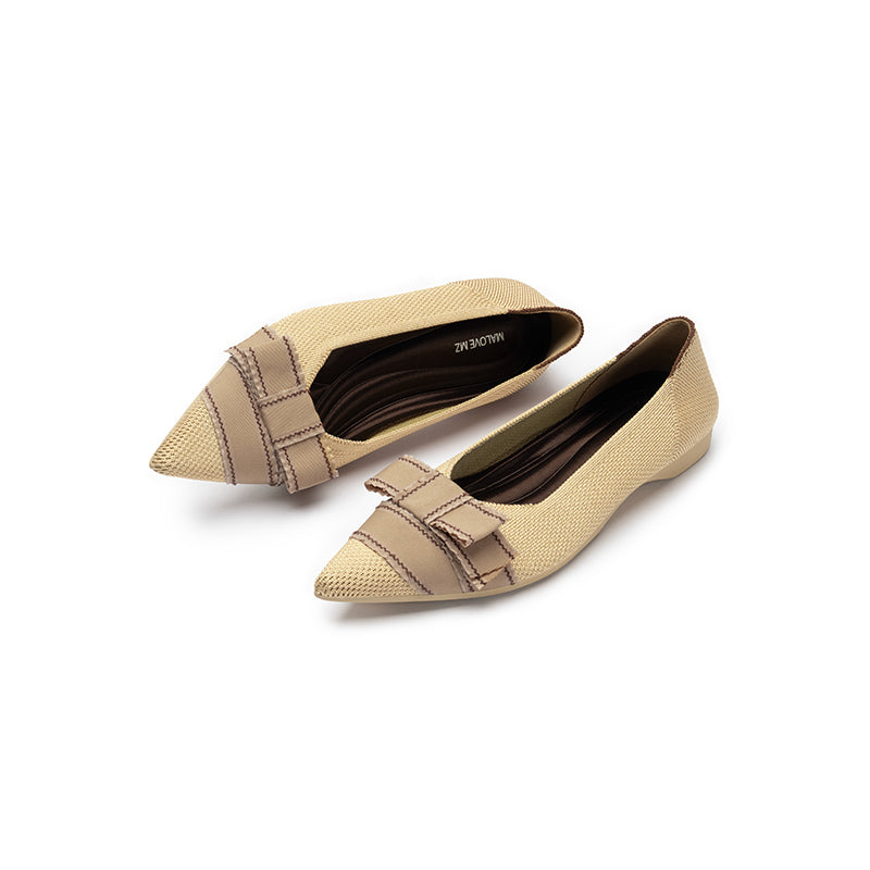 vintage bow pointed toe flats all beige 2