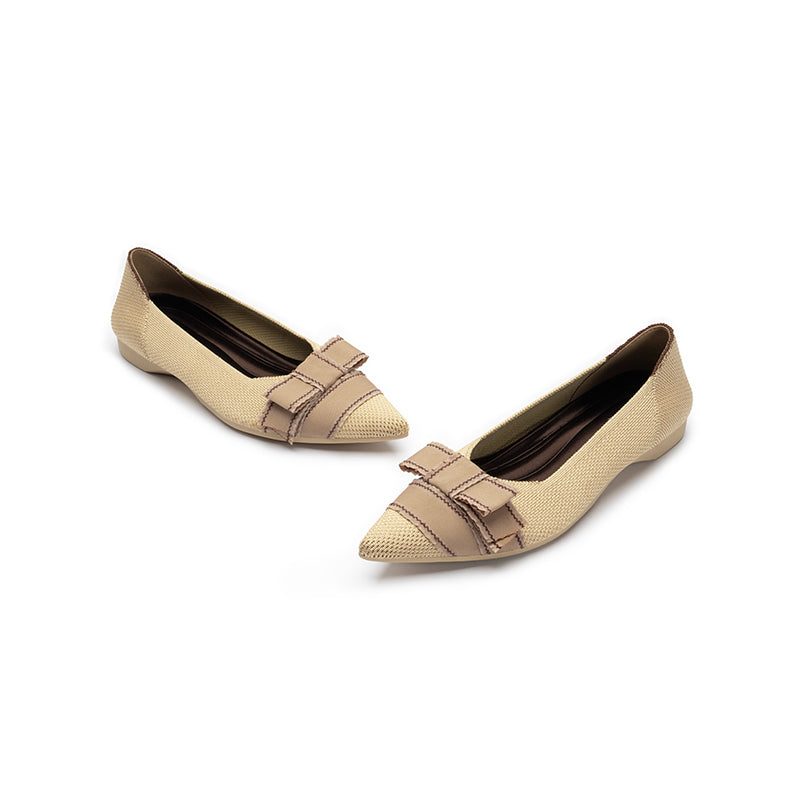 vintage bow pointed toe flats all beige 3