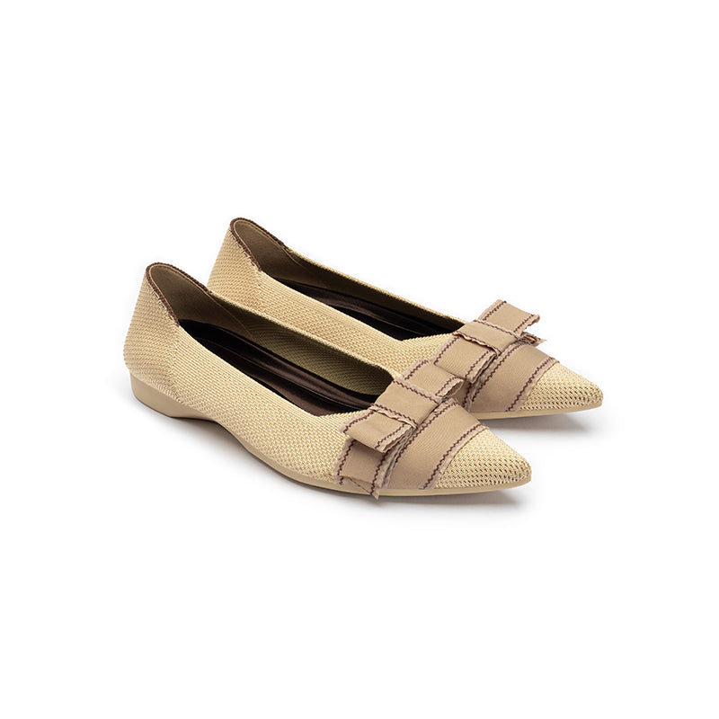 vintage bow pointed toe flats all beige 4