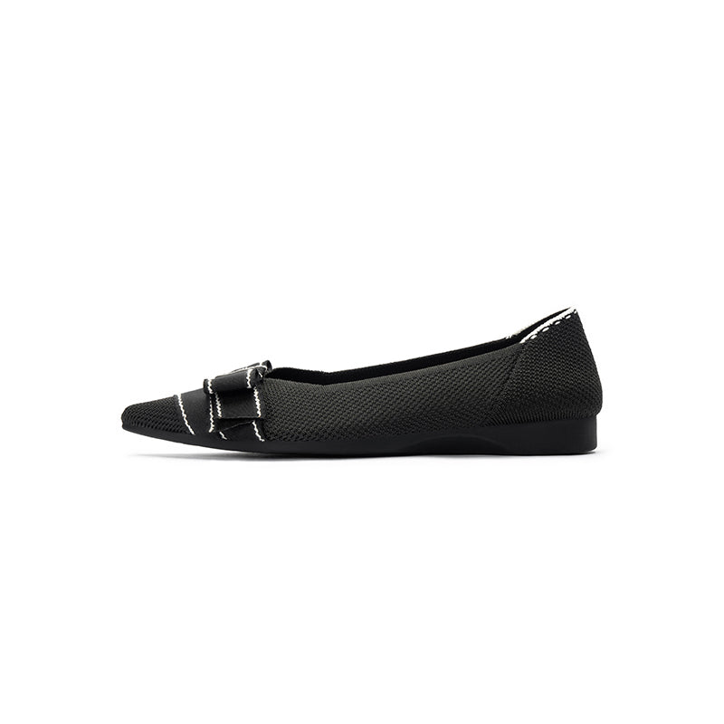 vintage bow pointed toe flats all black 1
