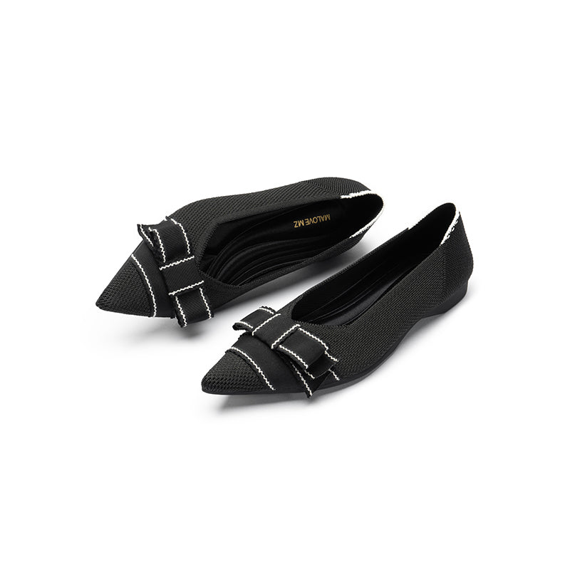 vintage bow pointed toe flats all black 2