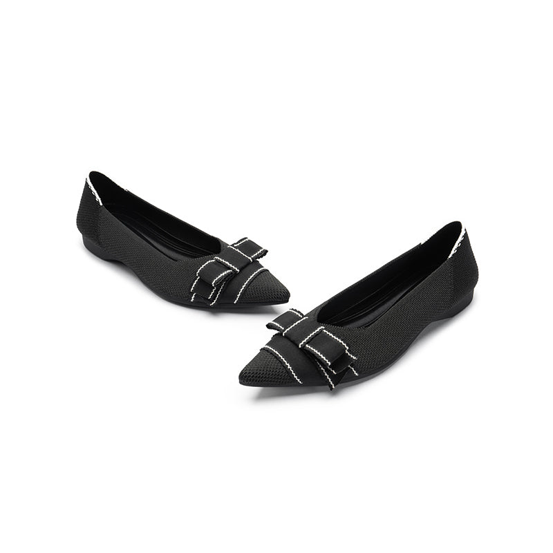 vintage bow pointed toe flats all black 3